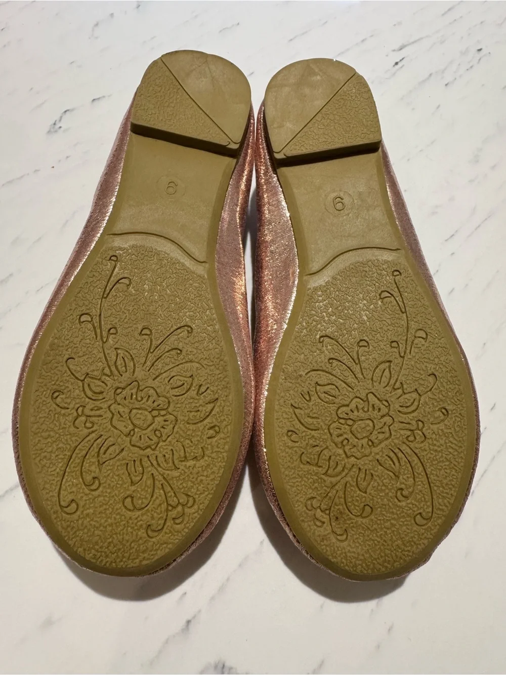 Girls Shimmery Rose Gold Ballet Flats with Bow